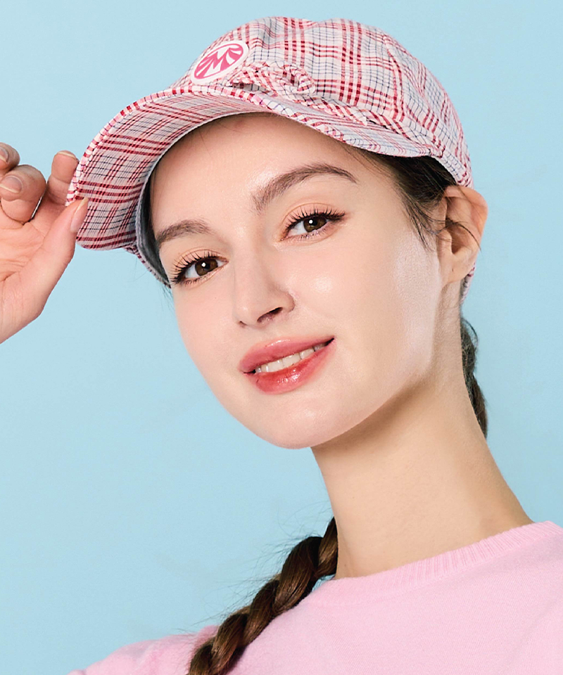 Hexagonal Pattern Cotton Ribbon Bucket Hat - Pink