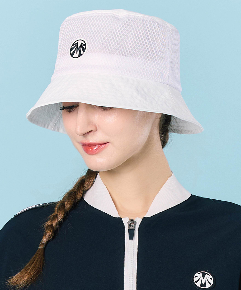 Double mesh UV Protection Air Circulation Bucket Hat - White