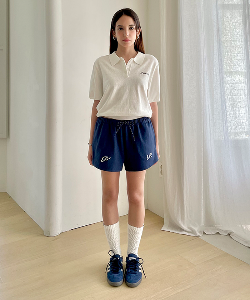 PIV'VEE Embroidered Drawstring Shorts - Ocean Navy