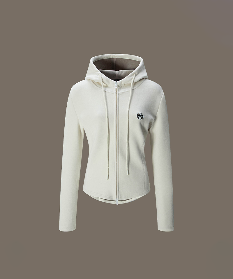 Fleece Warm-Up High-Neck Hooded Jacket - Ivory
