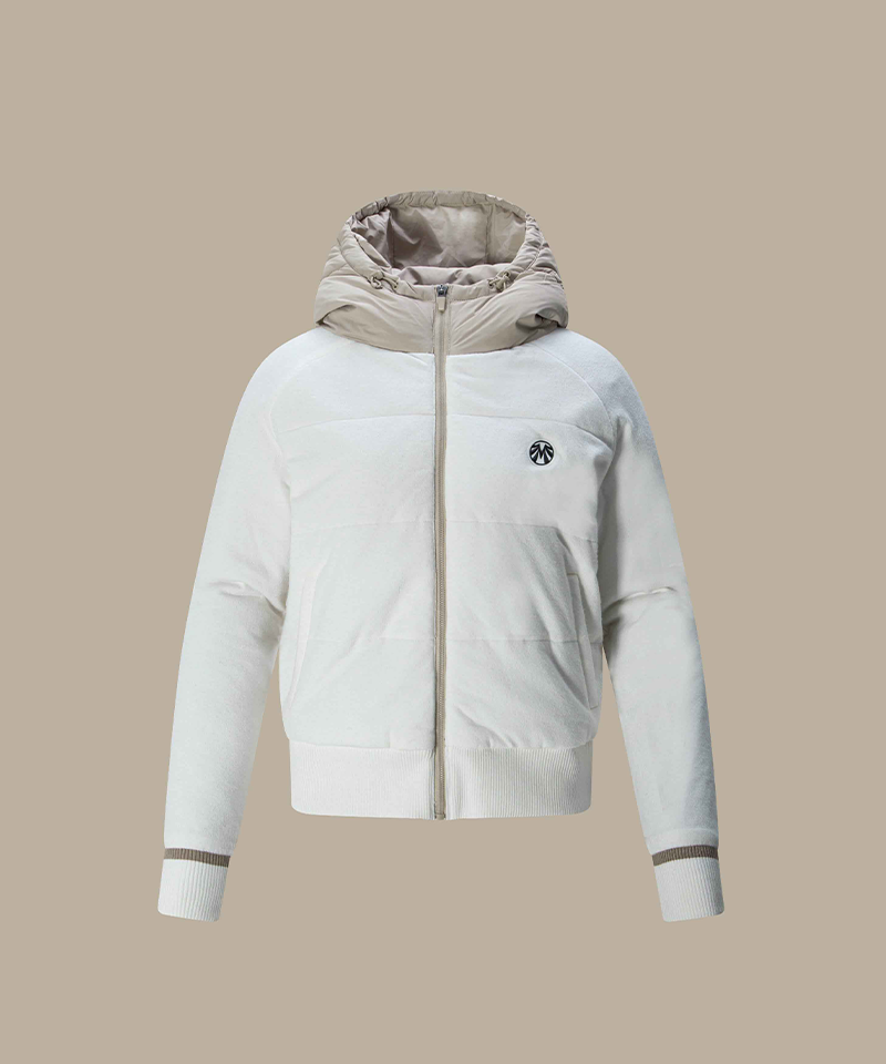 Knit Hooded Padded Blue Jacket with Swings - Ivory