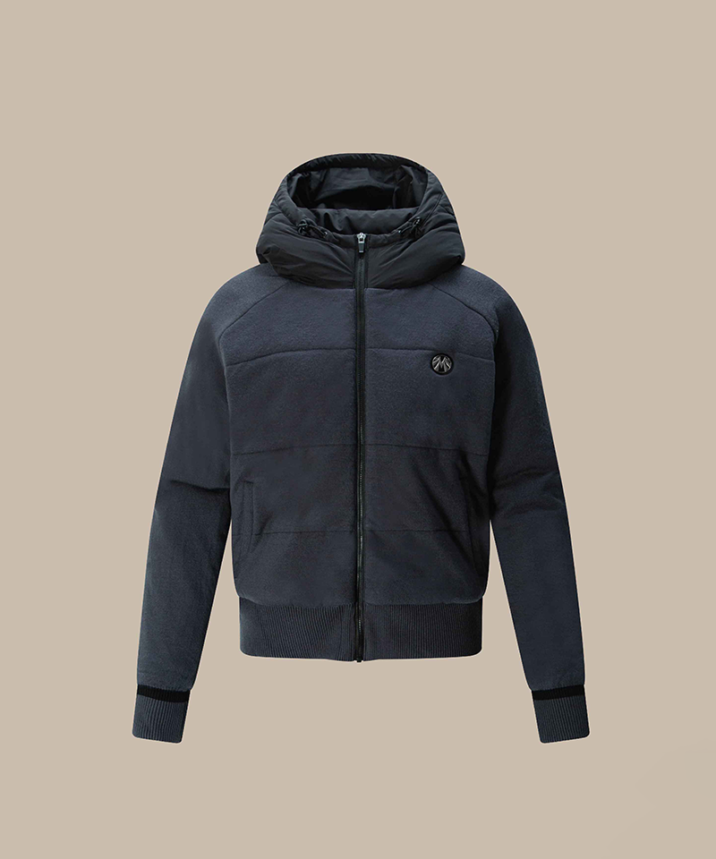 Knit Hooded Padded Blue Jacket with Swings - Charcoal Gray
