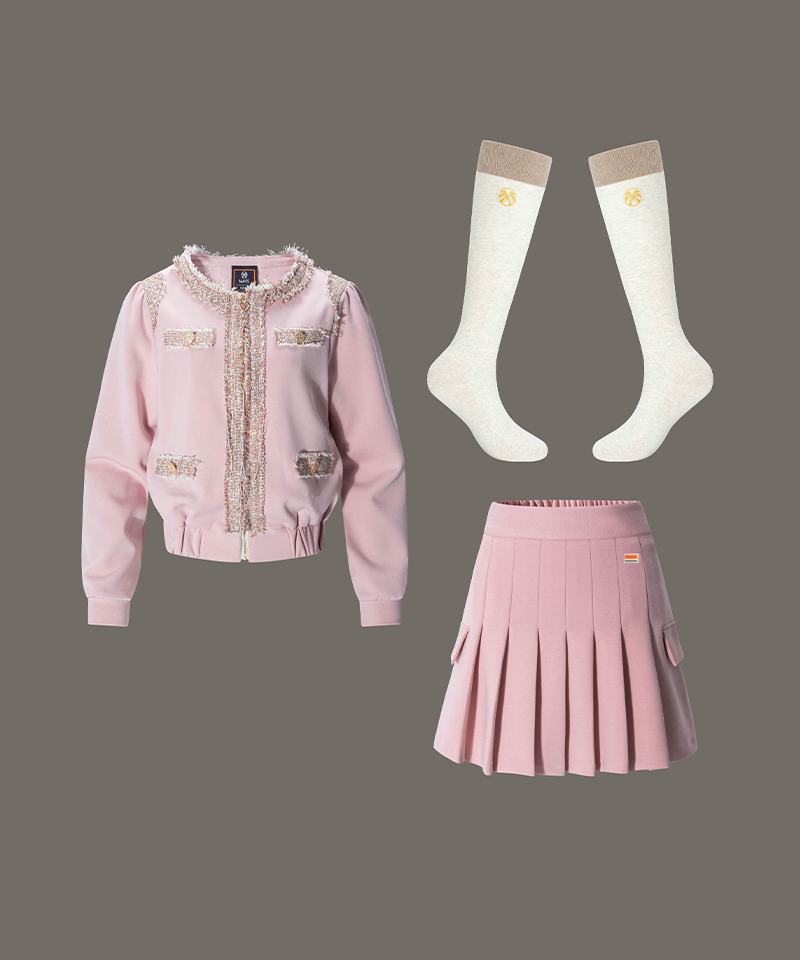 Tweed Jersey Blouson All-Coordinate 3pcs Set - Indie Pink