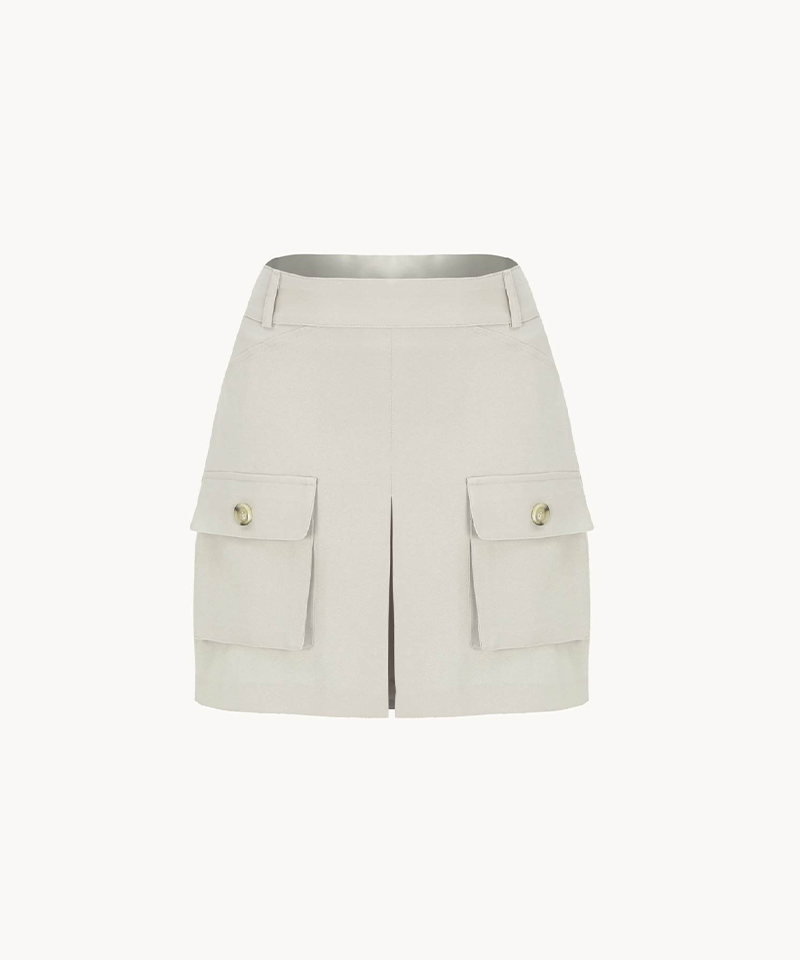 Orange Label Pocket Pleated Skirt - Beige