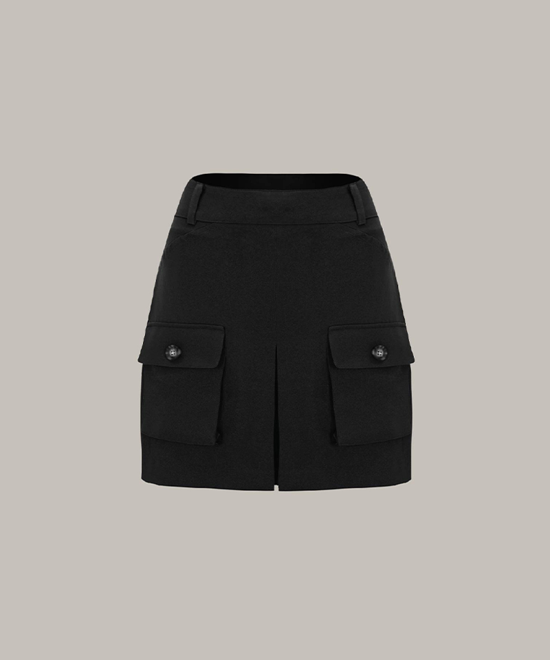 Orange Label Pocket Pleated Skirt - Black