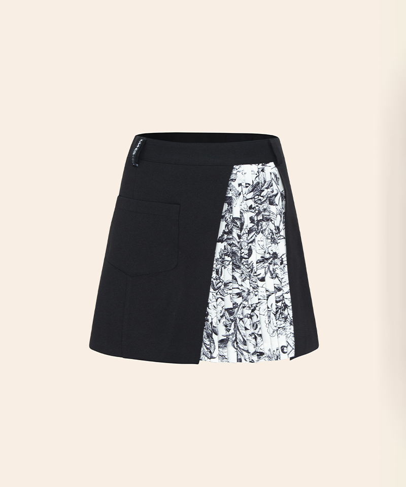 Orange Label French Wrap Pocket Pleated Skirt - Black