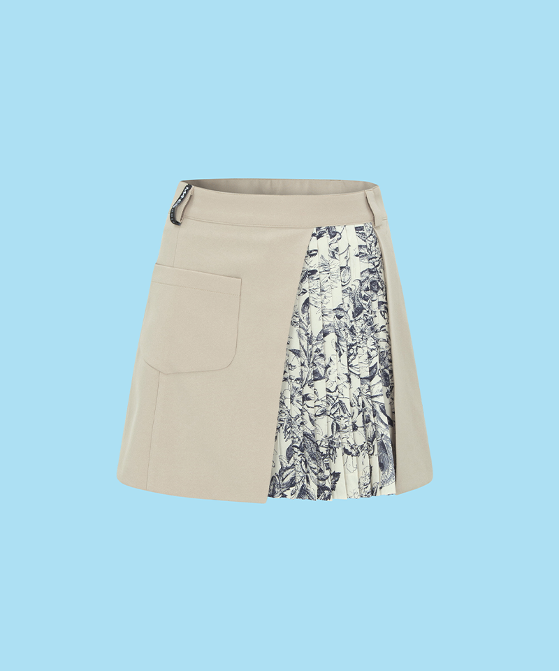 Orange Label French Wrap Pocket Pleated Skirt - Beige