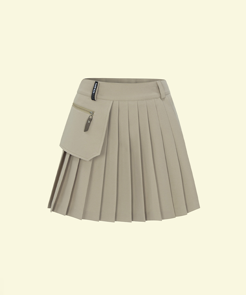 Orange Label Wrap Pocket A-Line Pleated Skirt - Beige