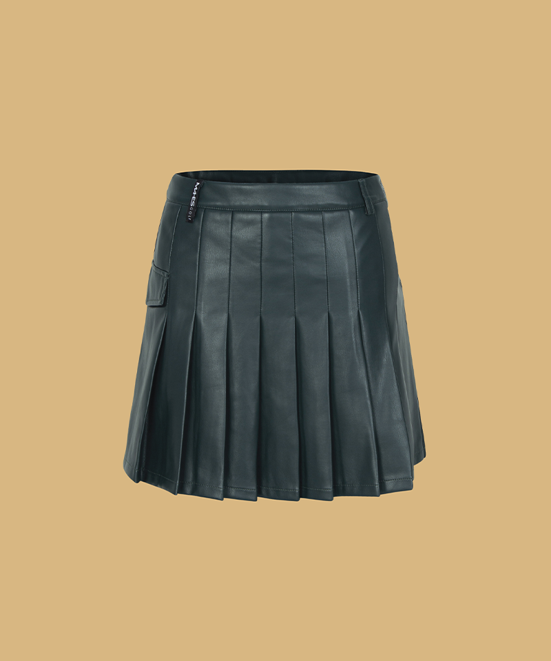 Black Label Classic Leather Pleated Skirt - Black