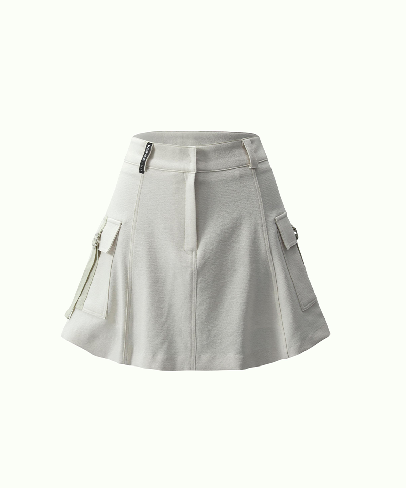 Black Label Cargo Pocket Back Frill Golf Skirt - Ivory