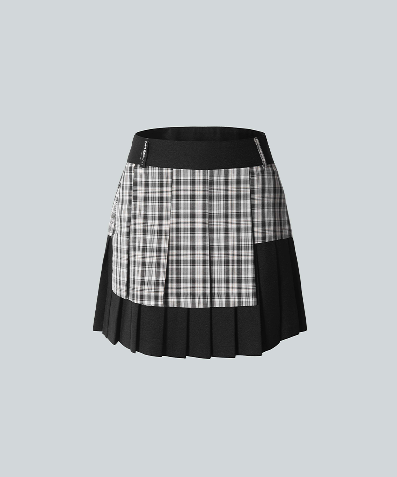 Black Label Casual Chic Pleated Golf Skirt - Black Check
