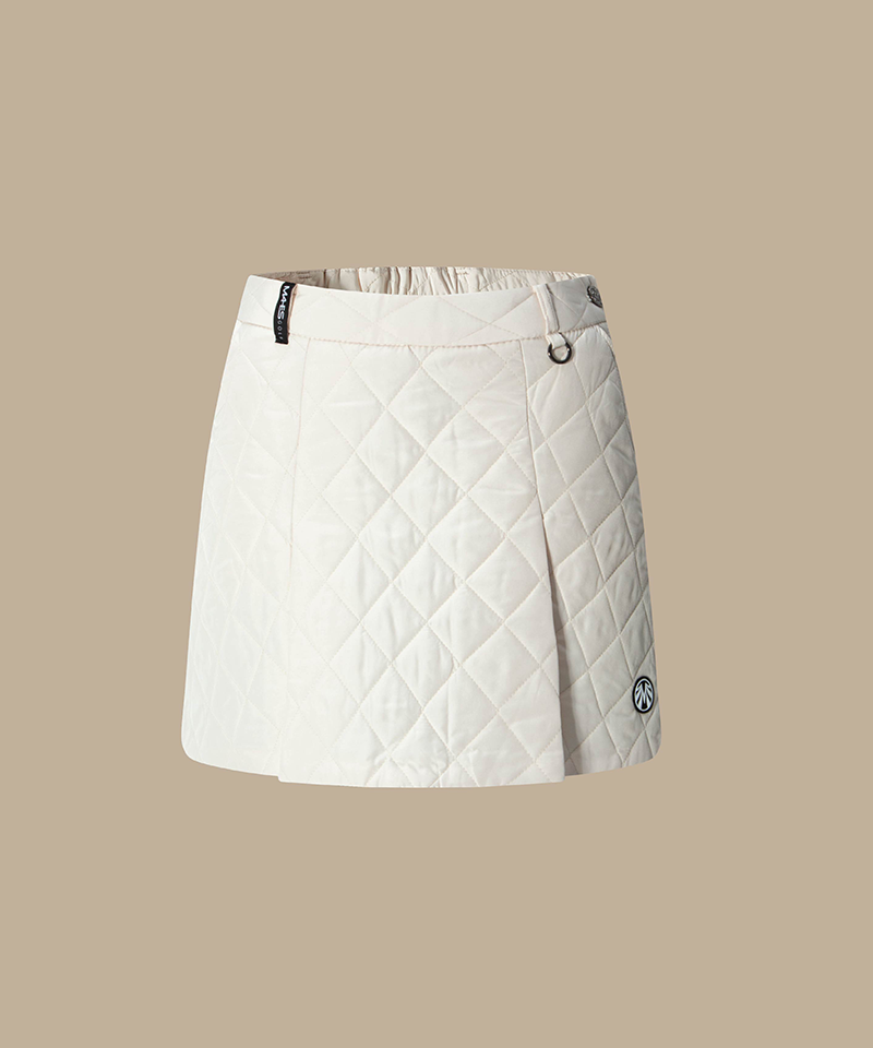 Quilted Padded Pleated Skirt - Ivory