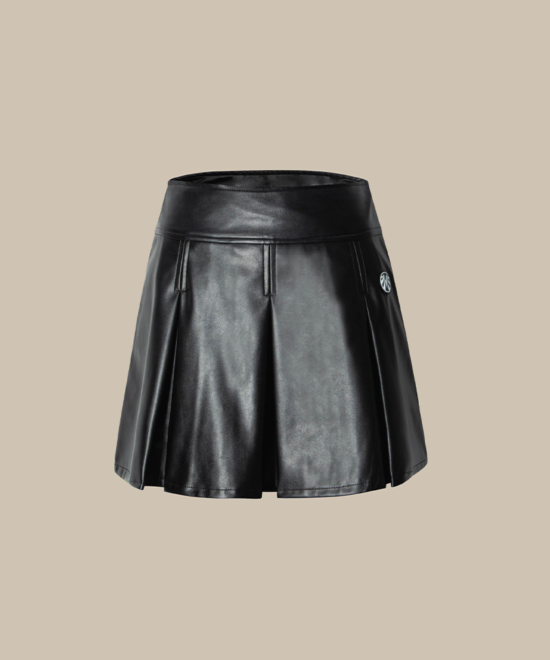 Classic Leather Pleated Skirt - Black
