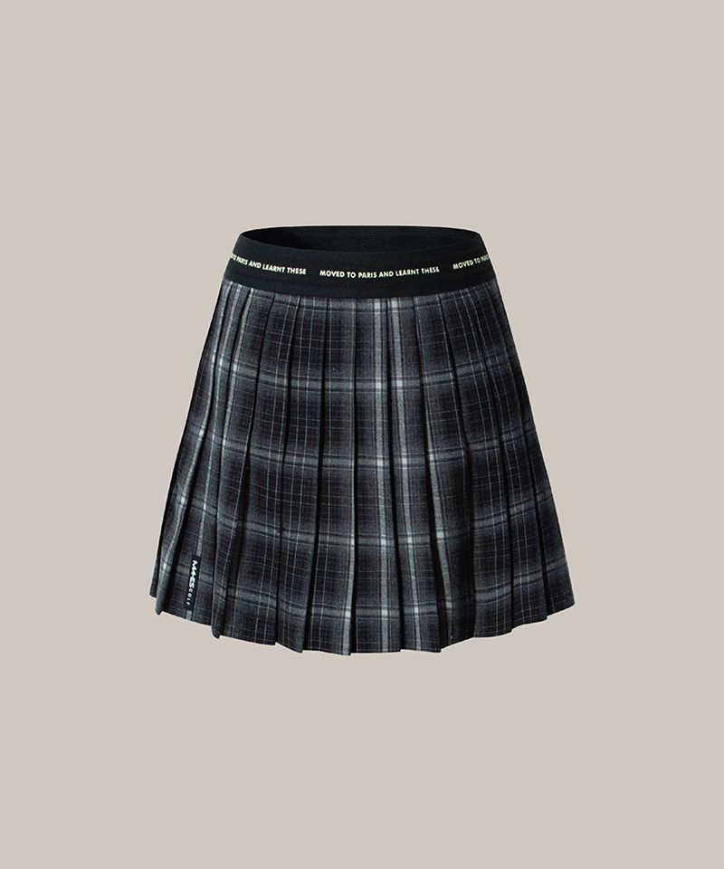 Fabric Tartan Check Pleated Skirt - Grey
