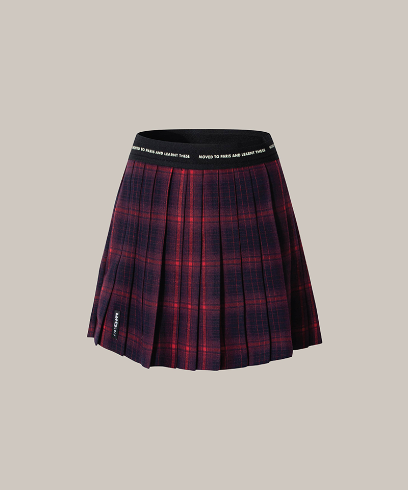 Fabric Tartan Check Pleated Golf Skirt - Wine