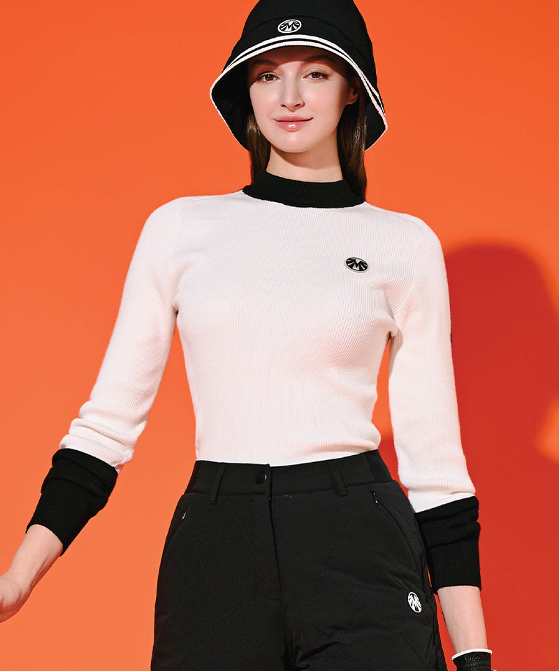 Black Label Mid Season Slim Golji Swing Half Neck Knit - White