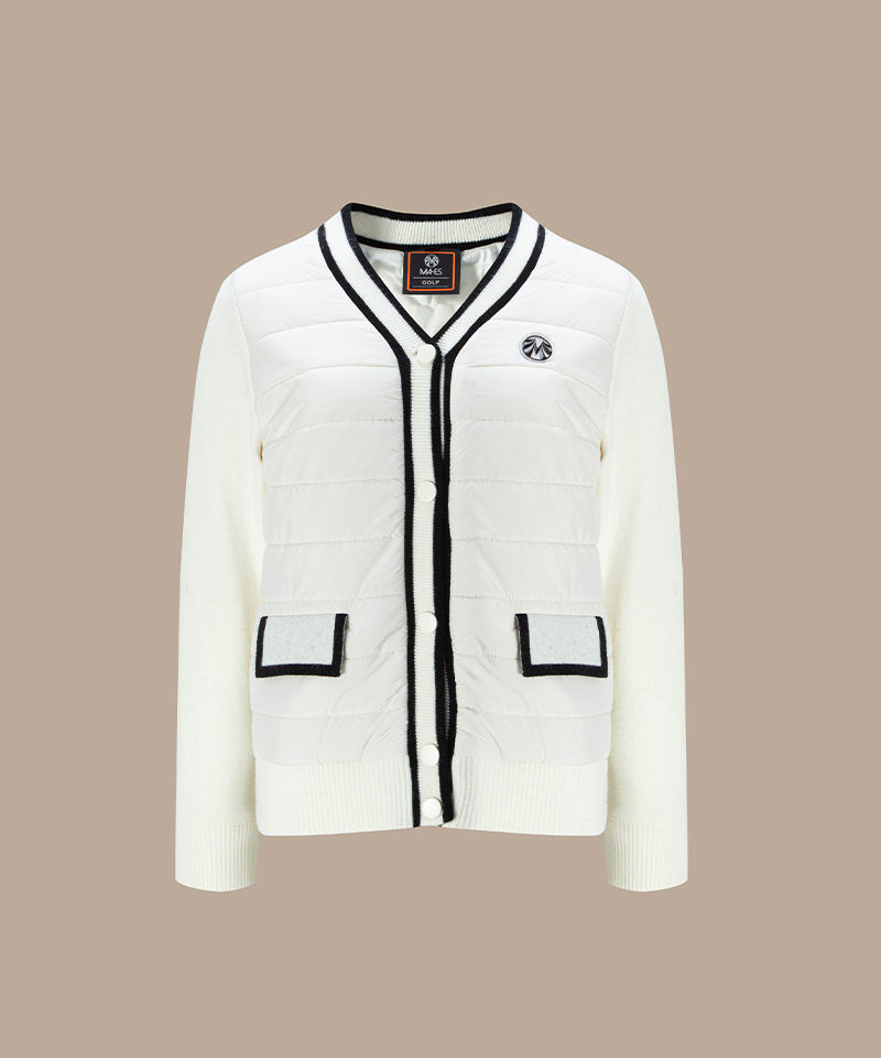 Cashmere Knit Padded Cardigan - Ivory