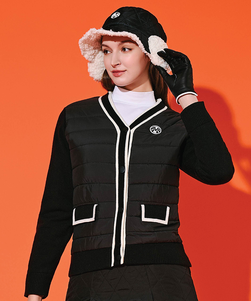 Cashmere Knit Padded Cardigan - Black