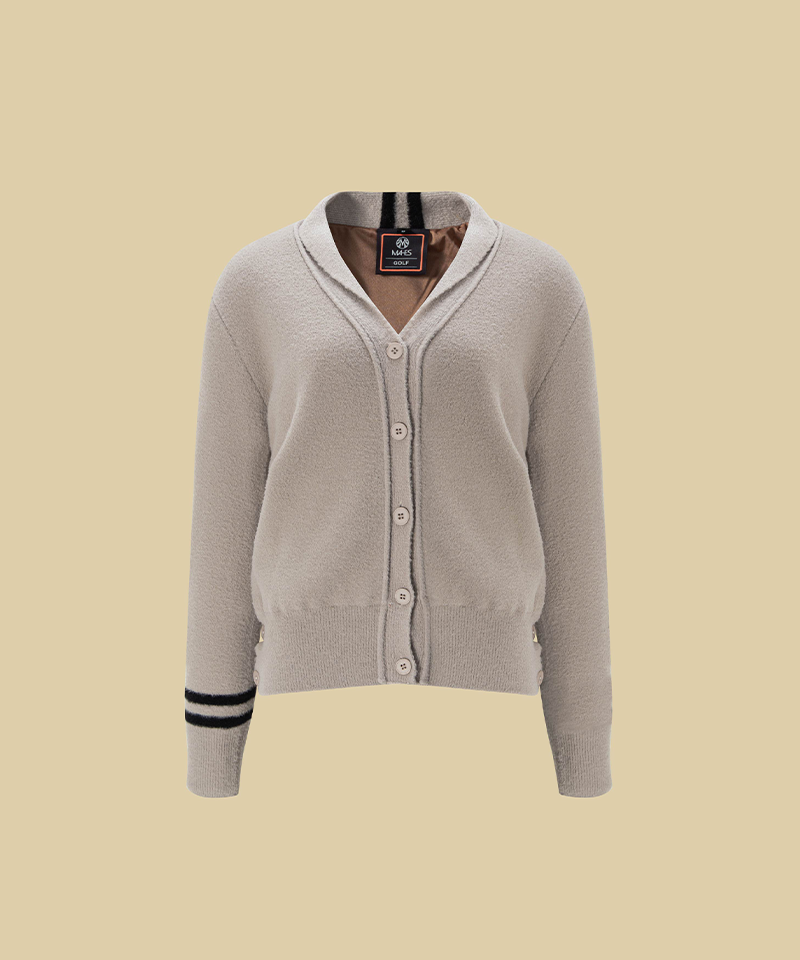 Cashmere Classic Y-Collar Knit Windproof Cardigan - Beige