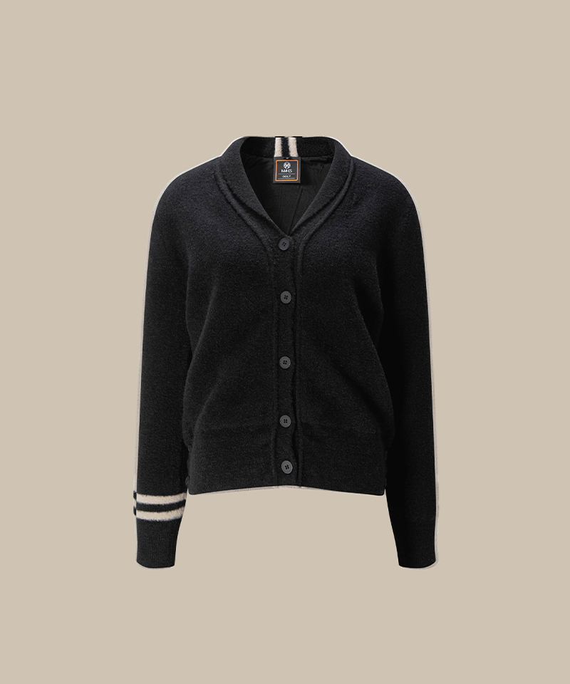 Cashmere Classic Y-Collar Knit Windproof Cardigan - Black