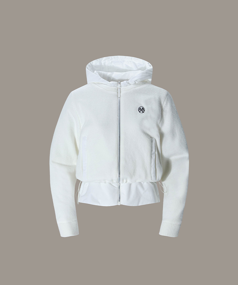 High Neck Hooded Padding Cashmere Jacket - Ivory