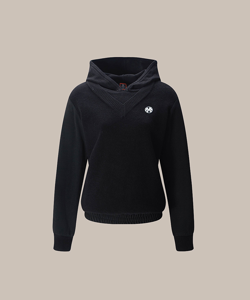 Cashmere Knit Windproof Hooded Blouson - Black