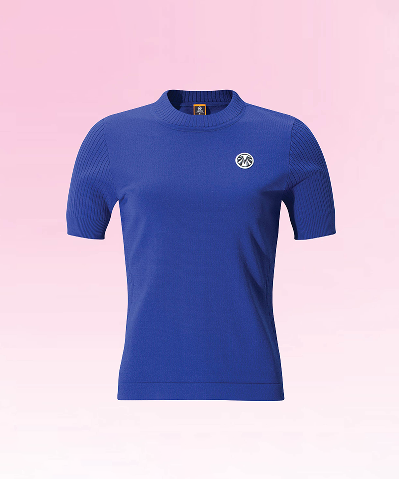 Women's Cooling Yarn Back Slit Round Knit - Blue