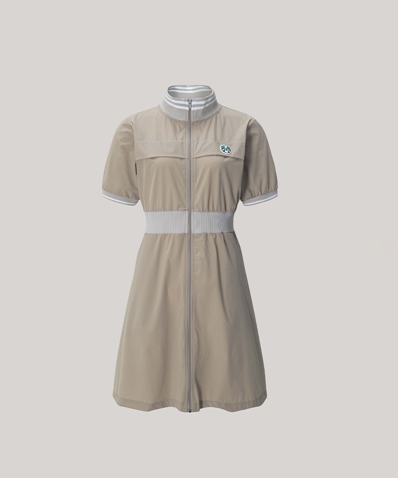 Green Label Cooling Span Banding Flare Dress - Beige