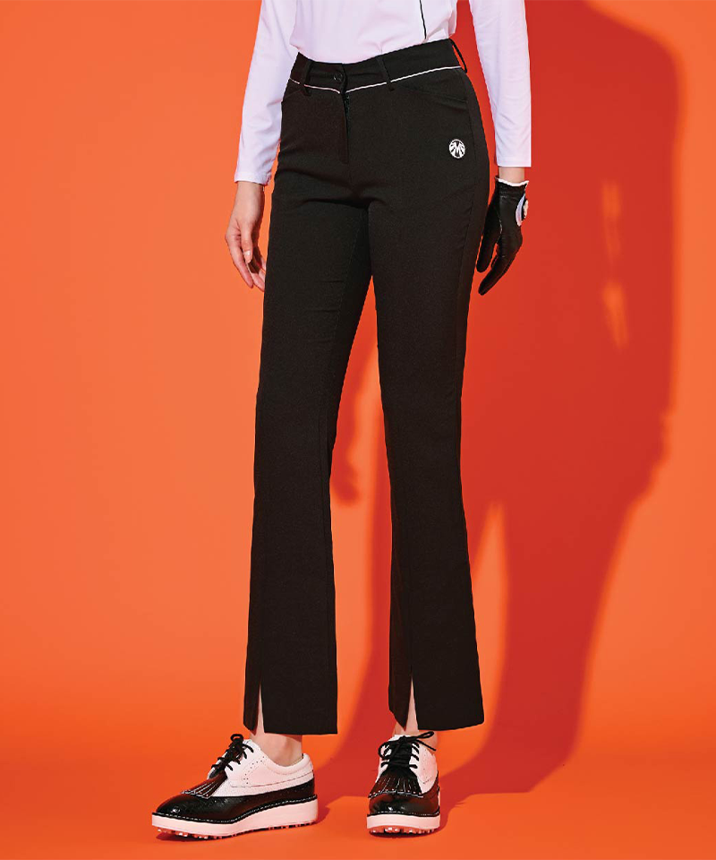 Mahes Golf Front Slit Semi Bootcut Pants That Make Your Legs Look Longer - Black