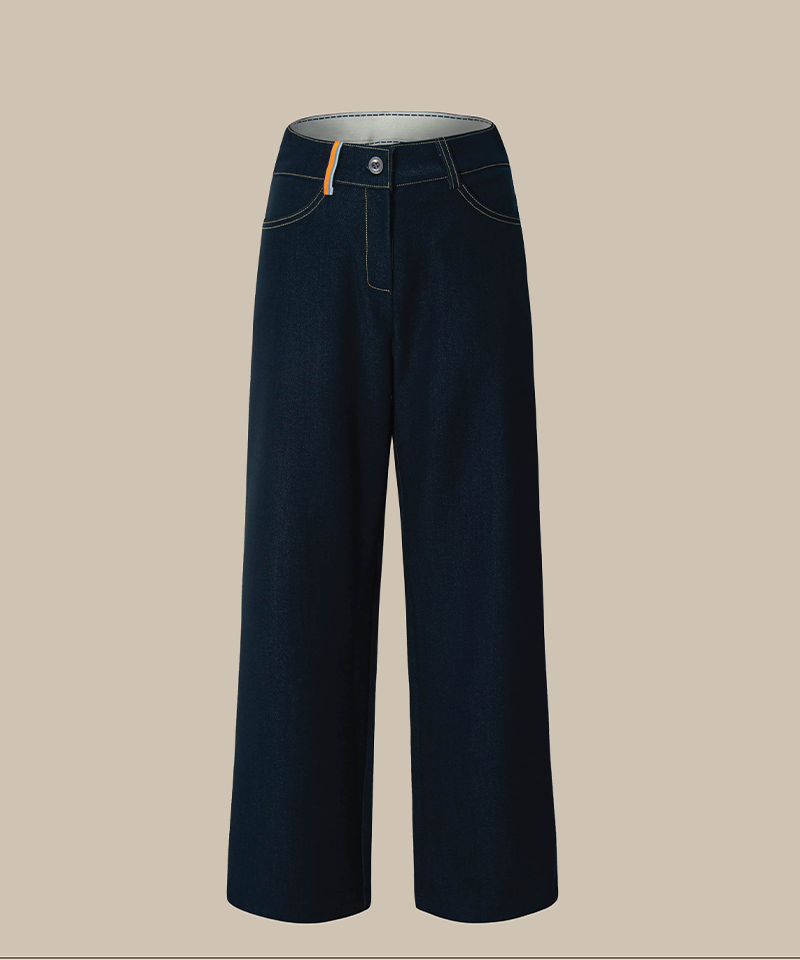 Denim Color Semi-Wide Fit Pants - Blue
