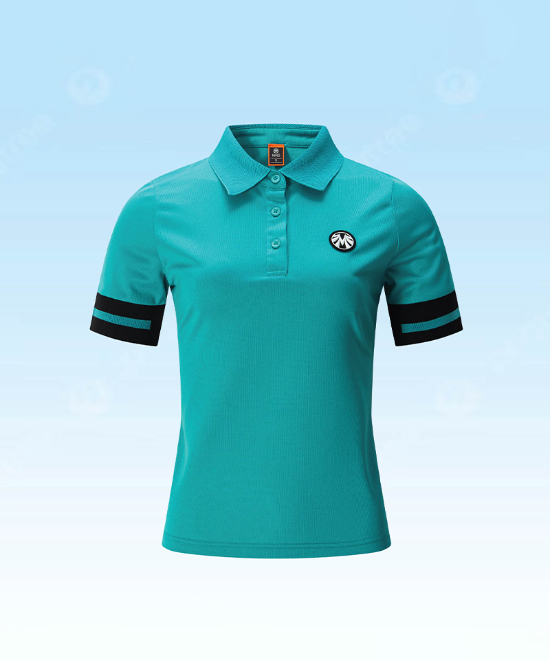 Women's Functional Air Mesh Collar Short Sleeve T-Shirt - Blue Green