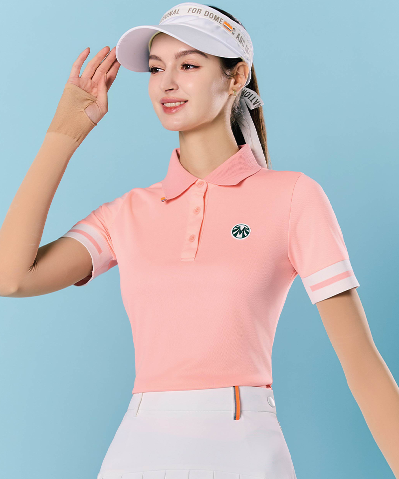 Women's Functional Air Mesh Collar Short Sleeve T-Shirt - Neon Peach