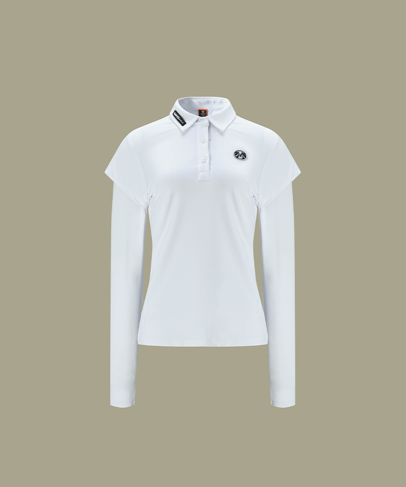 Edge Sleeve Spandex Collared Shirt - White