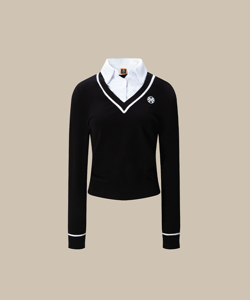 Saint Signature Fake Collar Shirt Knit - Black
