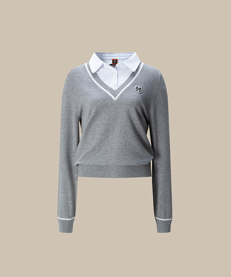 Saint Signature Fake Collar Shirt Knit - Gray