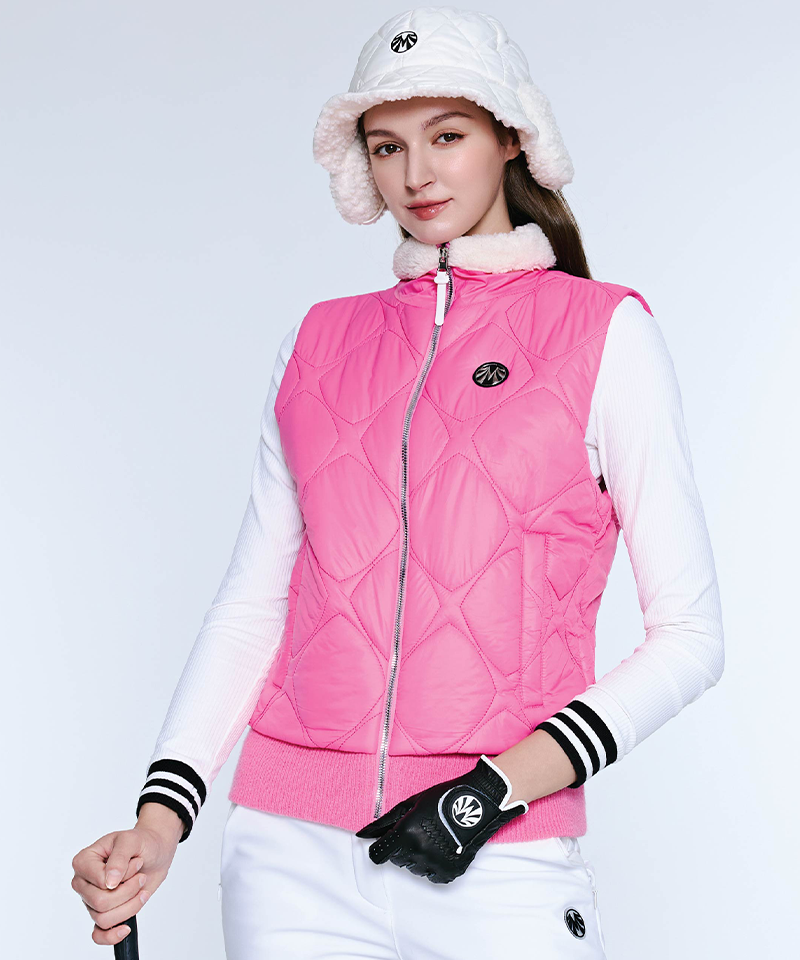 Fleece Neck Lightweight Padded Vest - Pink