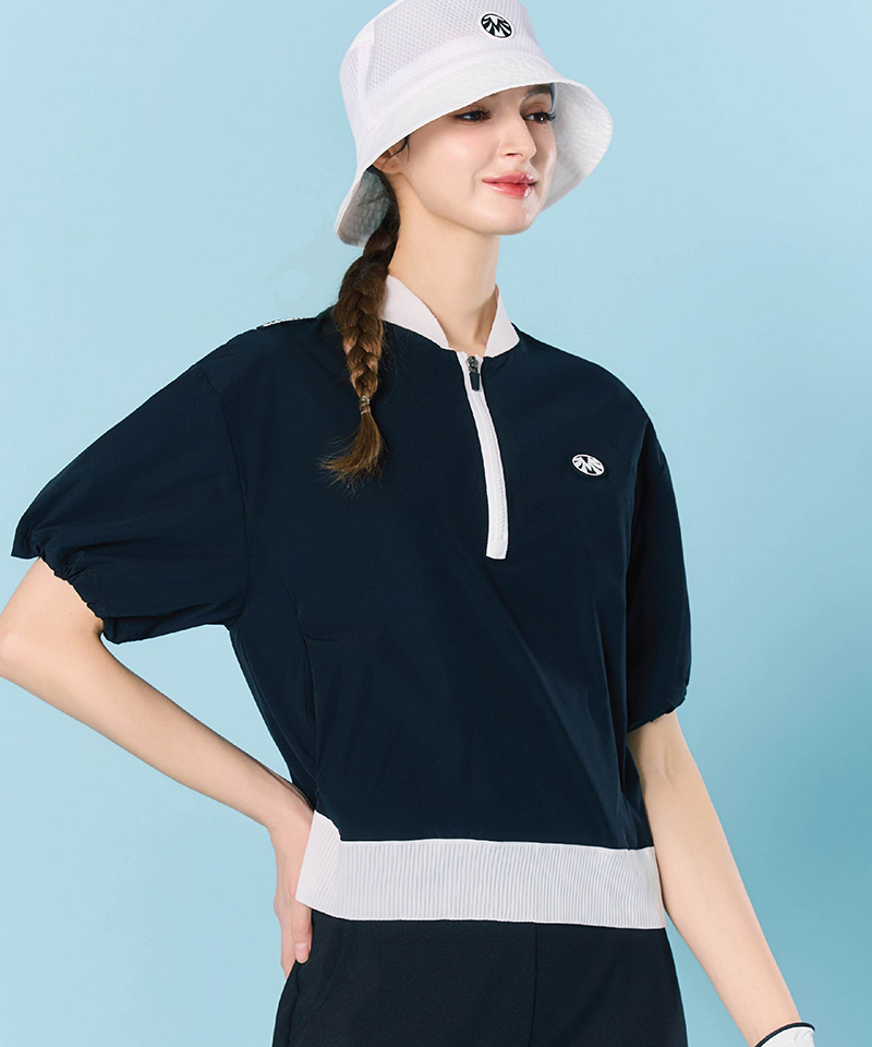 Women's Ultra-Lightweight Woven Spandex Blouson T-Shirt - Black