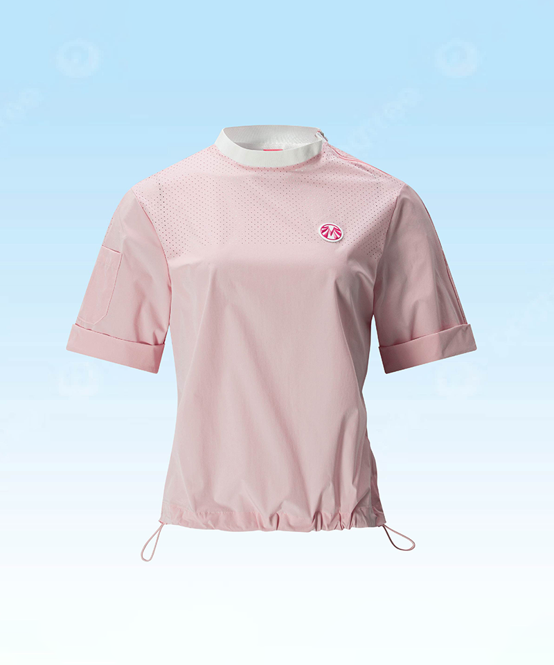 Women's Ultra-Lightweight Woven Spandex Mock Neck T-Shirt - Indie Pink