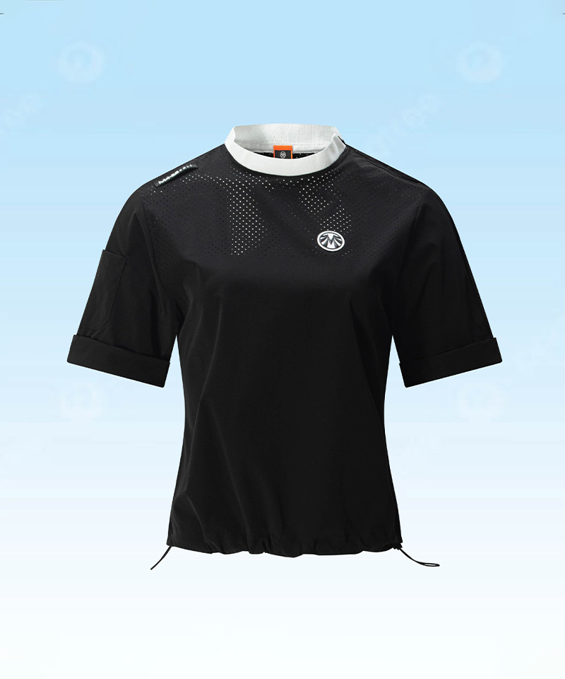 Women's Ultra-Lightweight Woven Spandex Mock Neck T-Shirt - Black