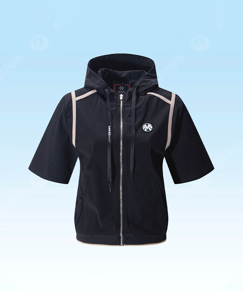 Women's Lightweight Short Sleeve Blouson Hooded Jacket - Black