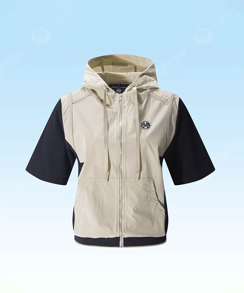 Women's Lightweight Short Sleeve Blouson Hooded Jacket - Beige