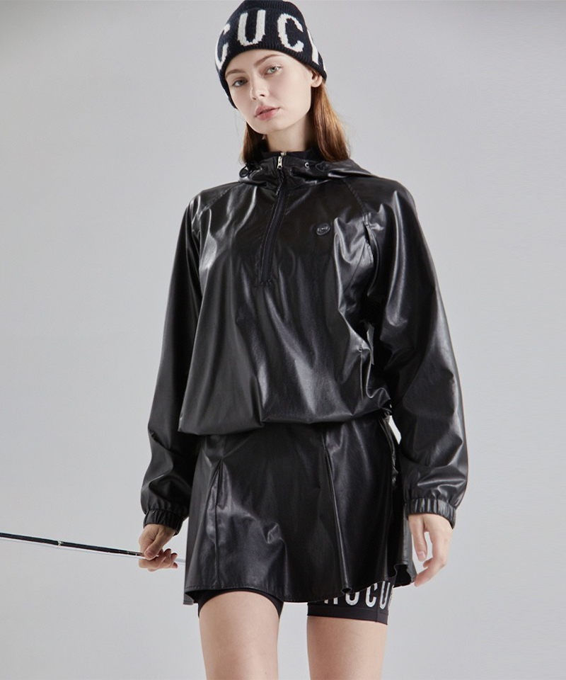 Glossy Anorak Hooded Jumper - Black