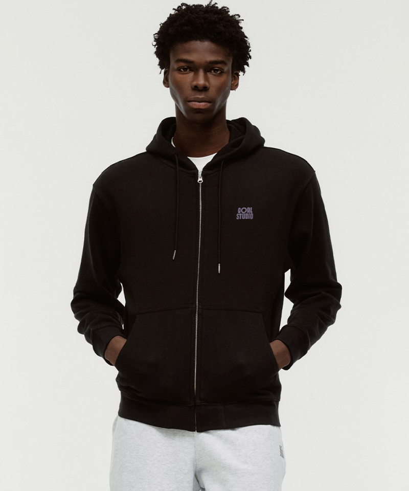 Goal Studio Unisex Map Logo Hood Zip-Up - Black