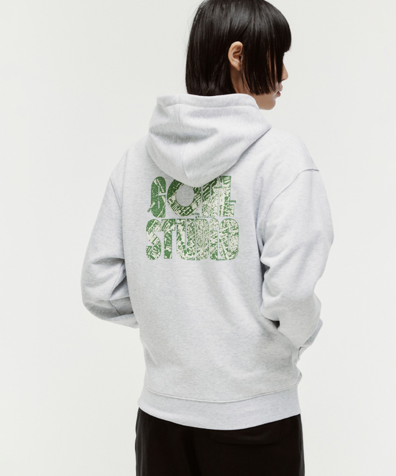 Goal Studio Unisex Map Logo Hood Zip-Up - Melange Grey