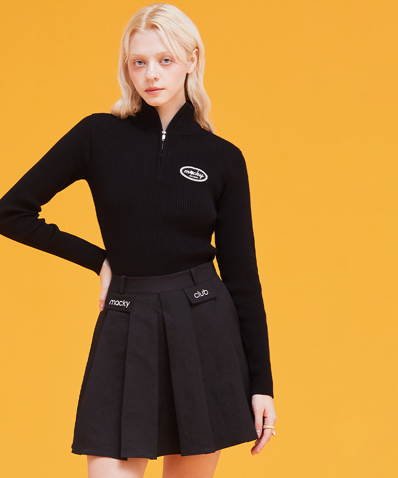 MACKY Golf: Half-Neck Patch Zip-Up Knit - Black