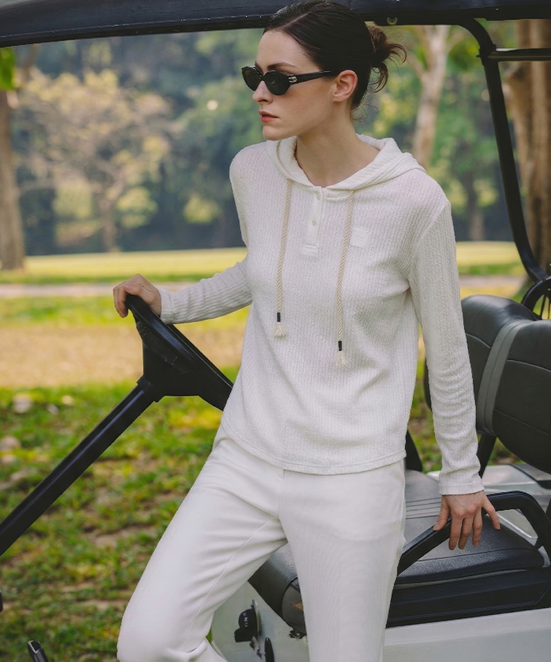 OBER Golf Hooded Ribbed Top - Ivory