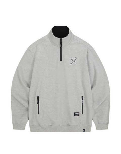 Jamie West High-Neck Half Zip-up Pocket Sweatshirts - Grey