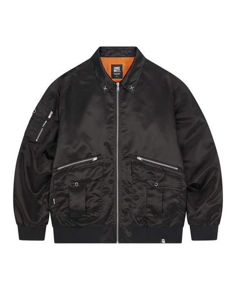 Jamie West Nylon Collar Point Aviator Jacket - Black