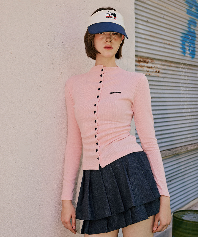 KANDINI Covered Button Cardigan - Pink