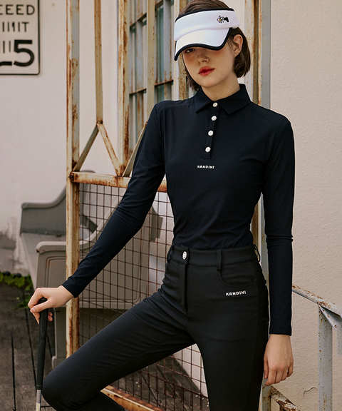 KANDINI EdgeLine Long Sleeve Polo - Black